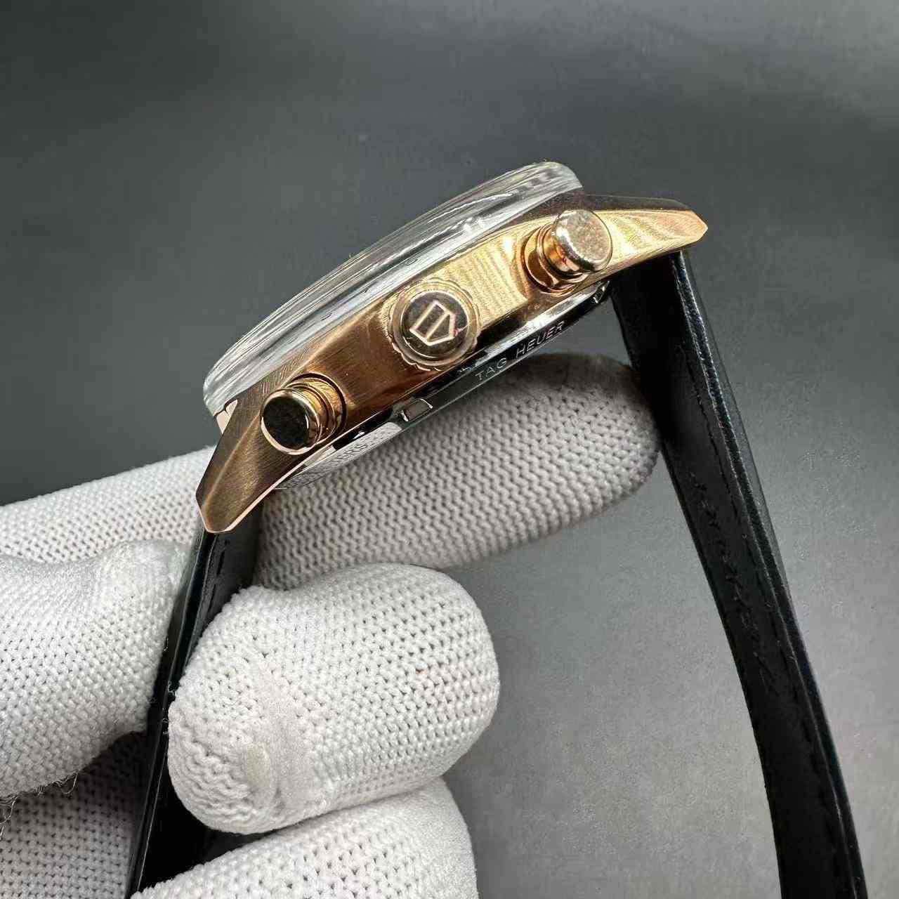 TAG Carrera AAA Quartz rose gold case white dial black leather stopwatch 115$