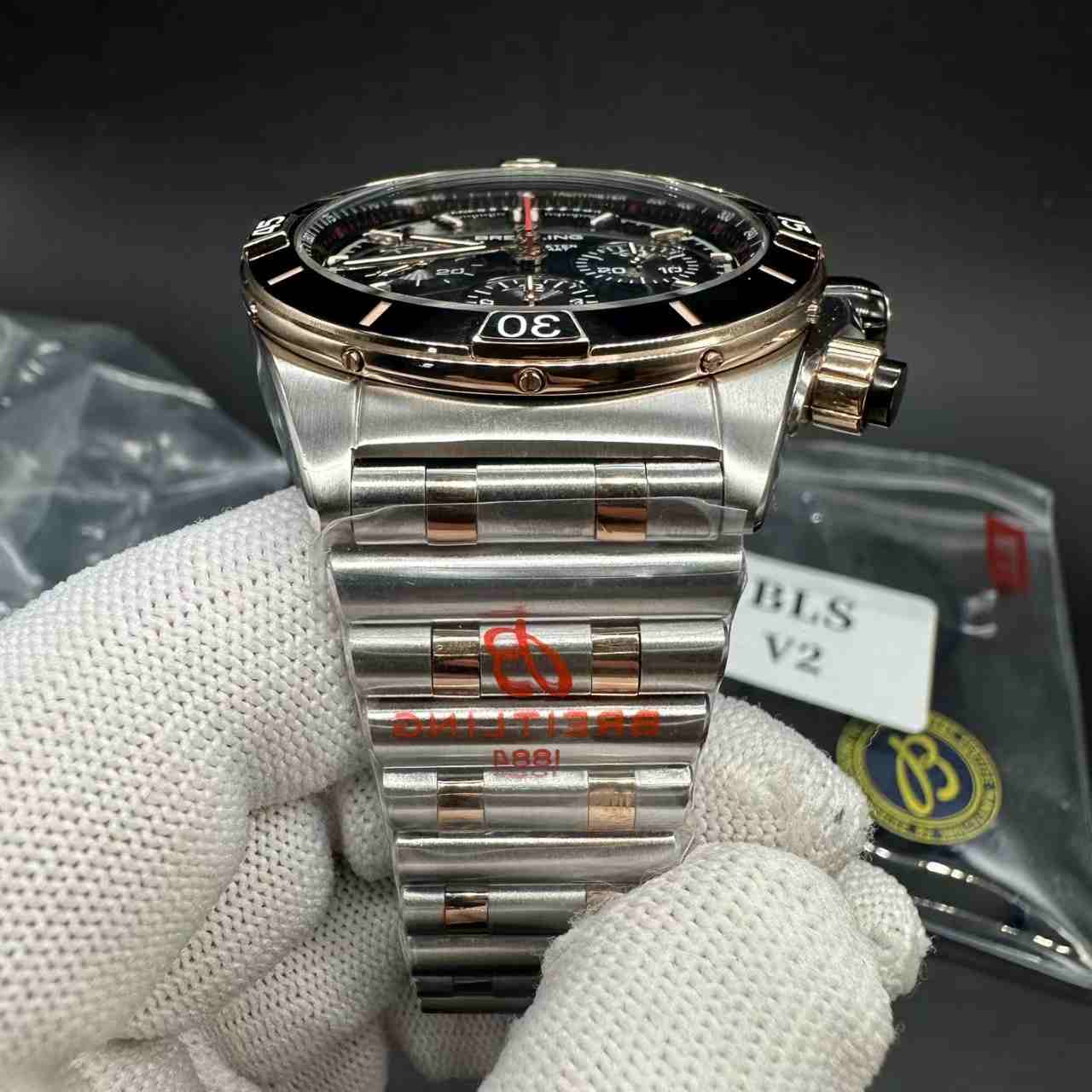 Breitling BLS V2 chronograph full works 2tone rose gold black dial  500$