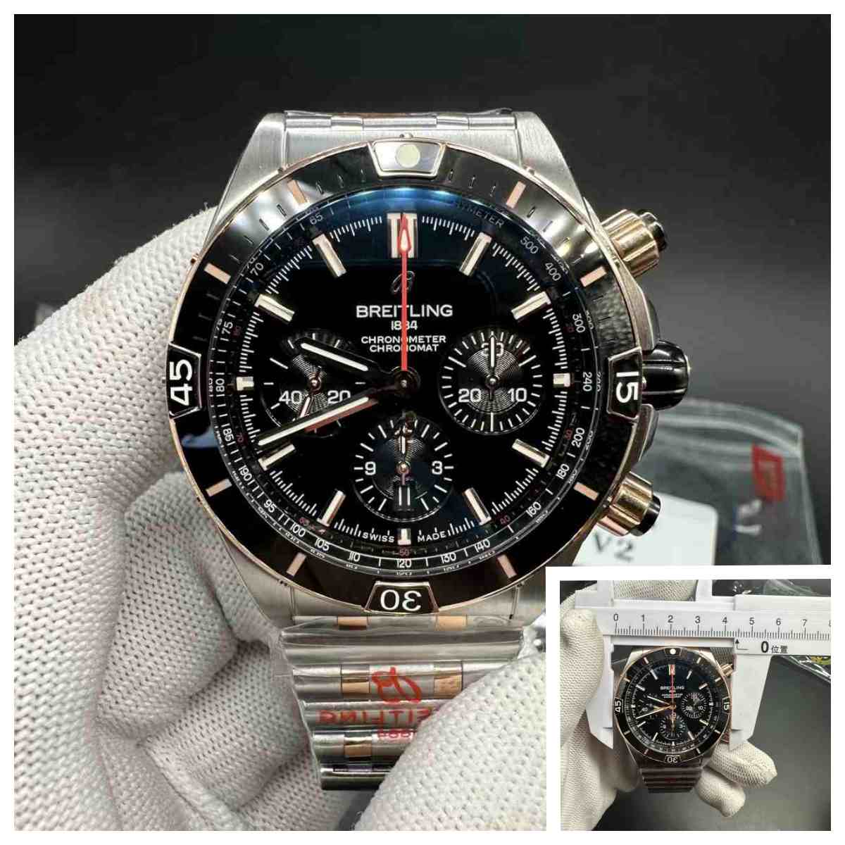 Breitling BLS V2 chronograph full works 2tone rose gold black dial  500$