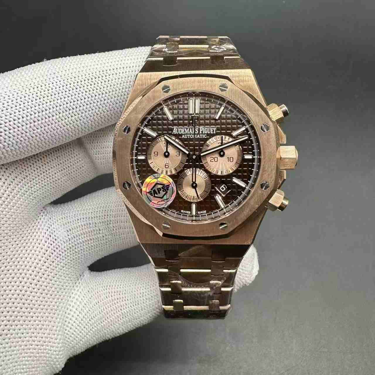 AP Royal Oak 26240 APS Cal.4401 chronograph automatic rose gold case 41mm brown dial super clone. 750$