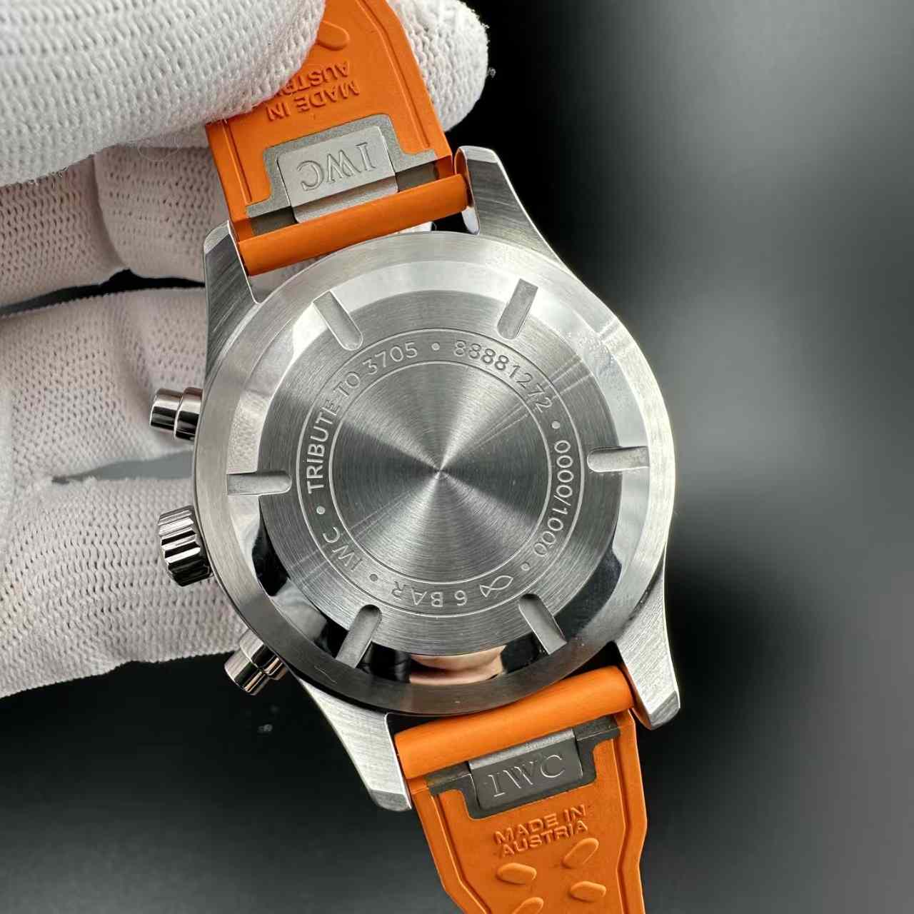 IWC super clone Steel case 43mm black dial orange rubber strap 420$