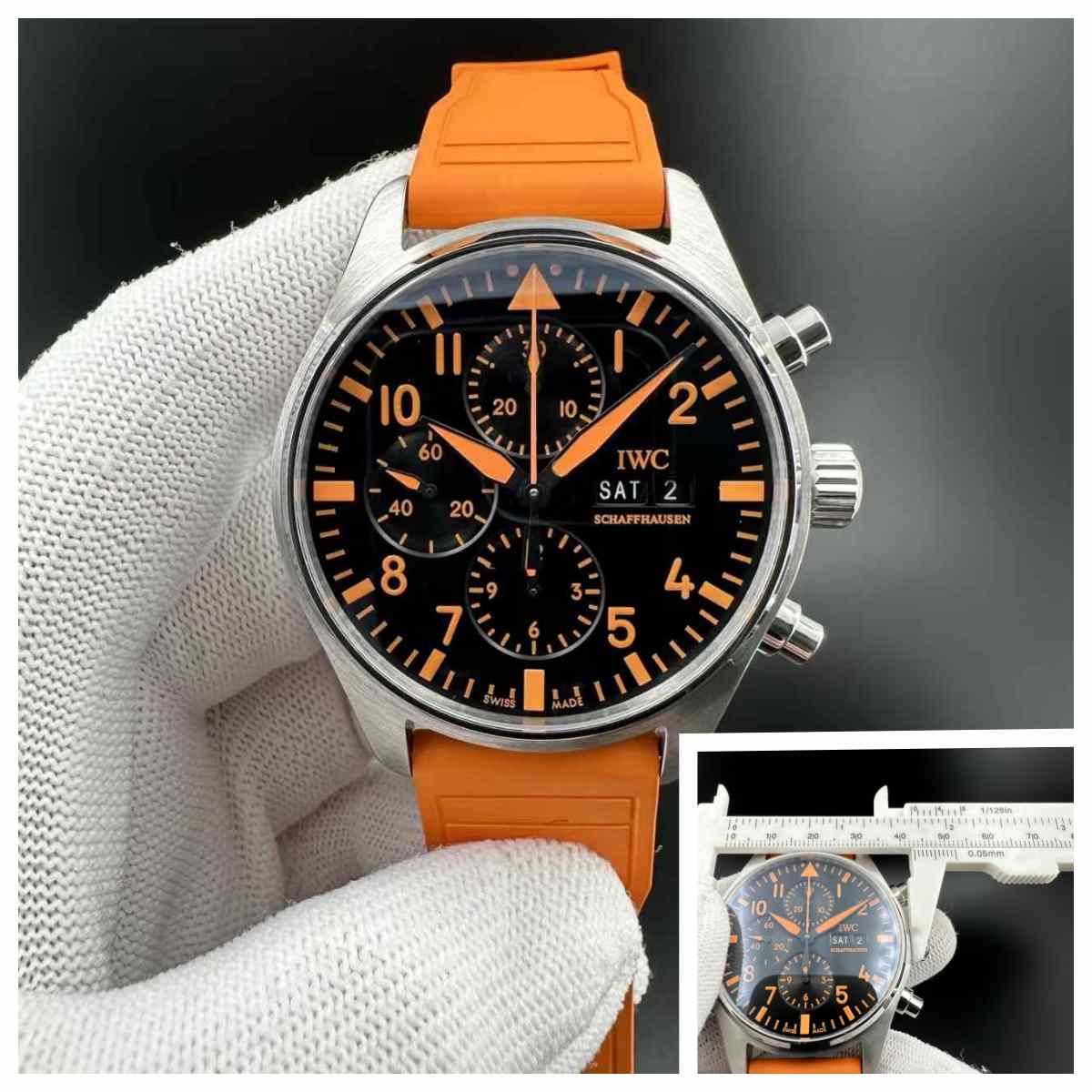 IWC super clone Steel case 43mm black dial orange rubber strap 420$