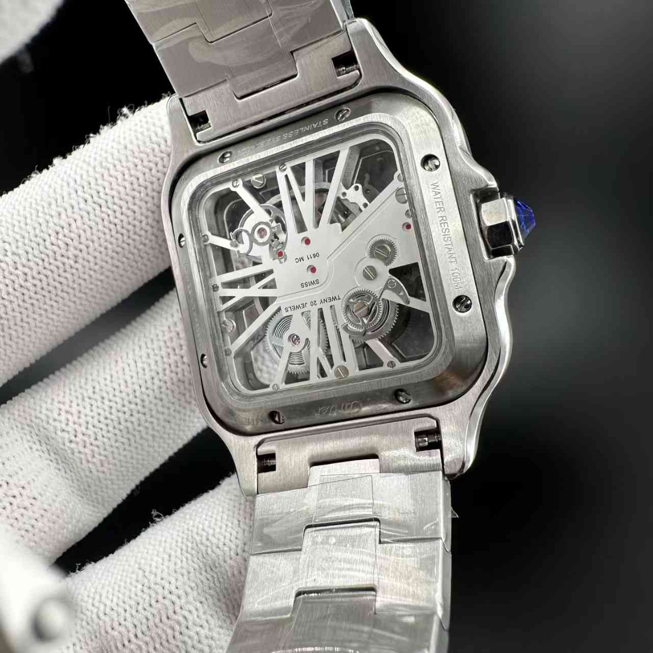 Santos skeleton blue bezel AAA quartz  115$