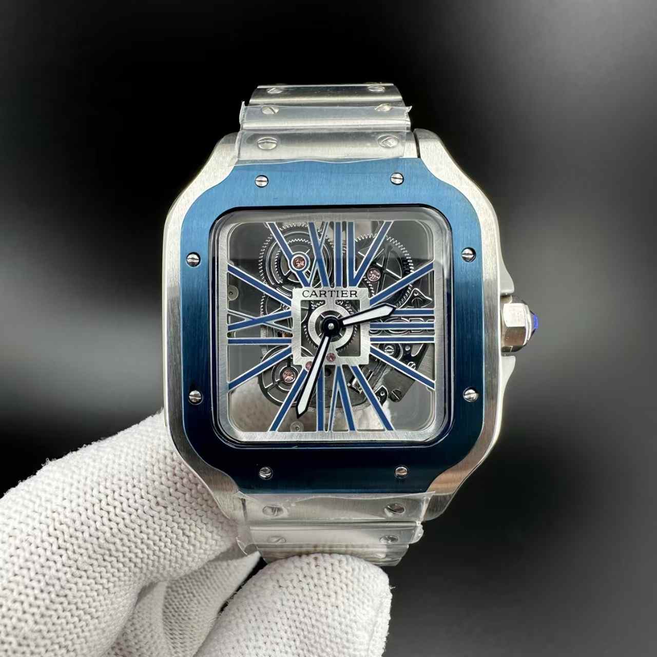 Santos skeleton blue bezel AAA quartz  115$