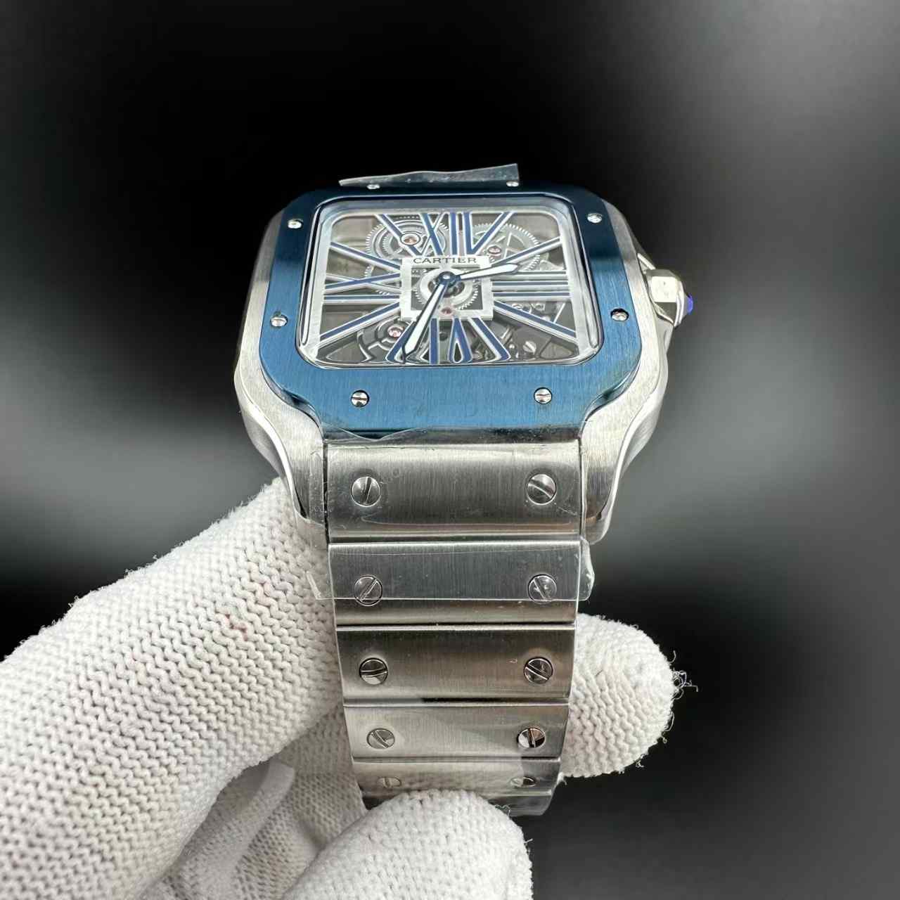 Santos skeleton blue bezel AAA quartz  115$