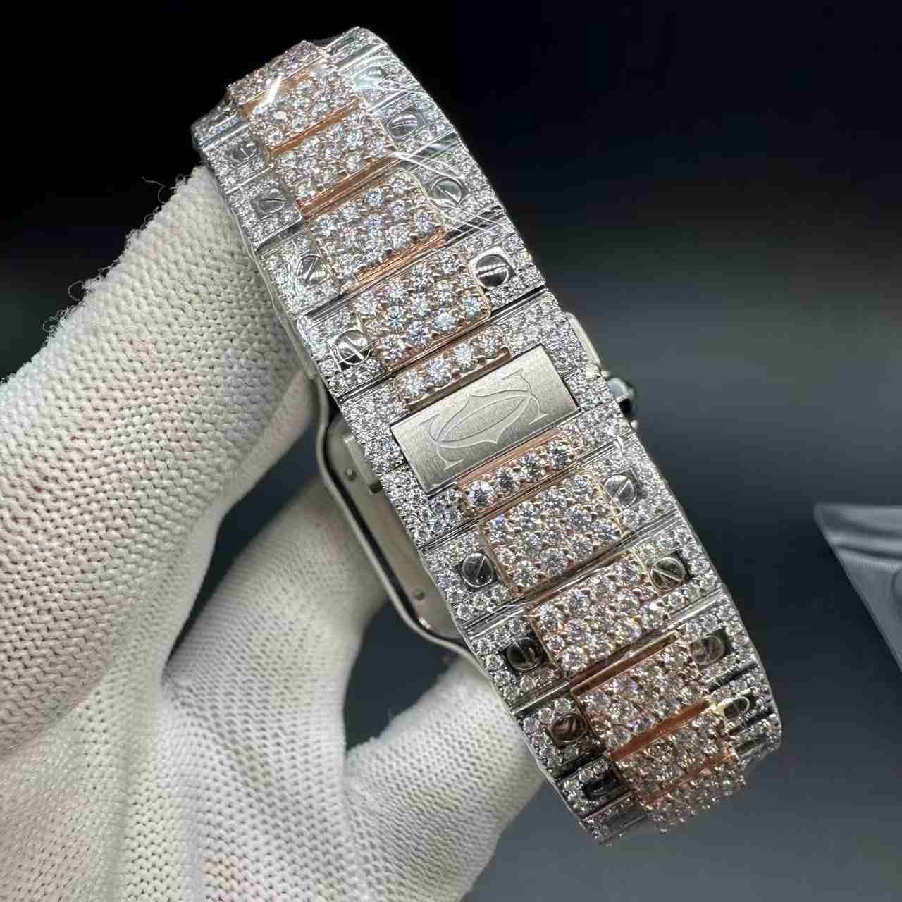 Santos Moissanite diamonds rose gold 2tone case bustdown stones  2000$
