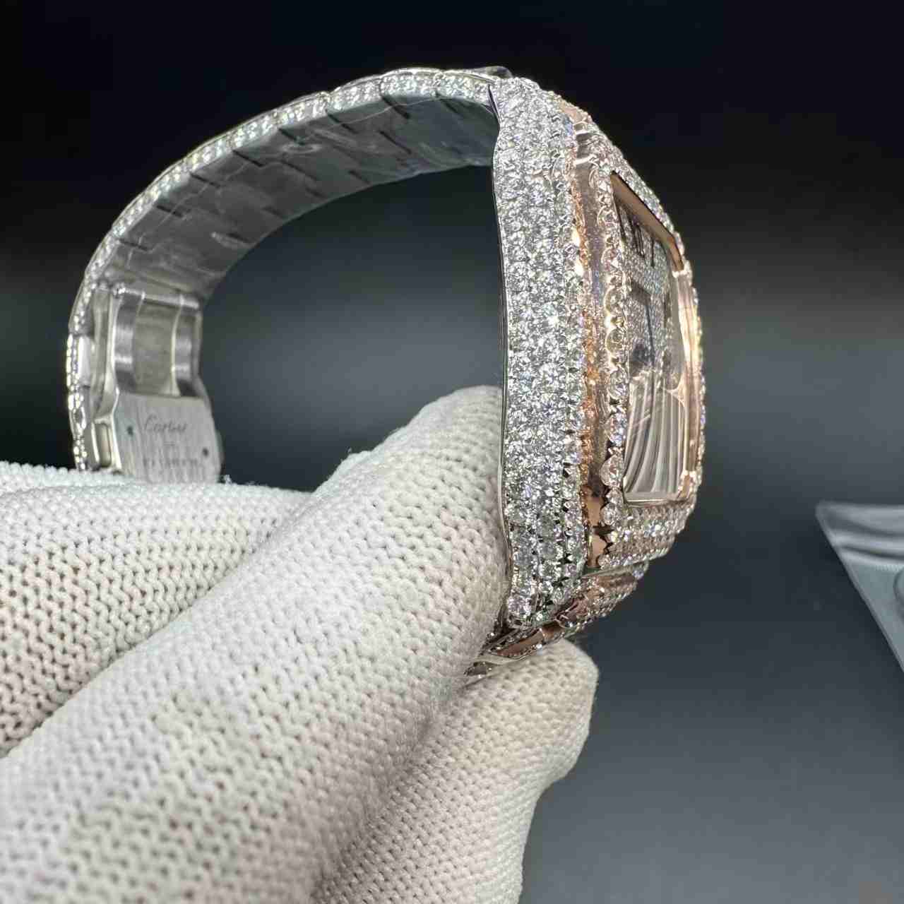 Santos Moissanite diamonds rose gold 2tone case bustdown stones  2000$