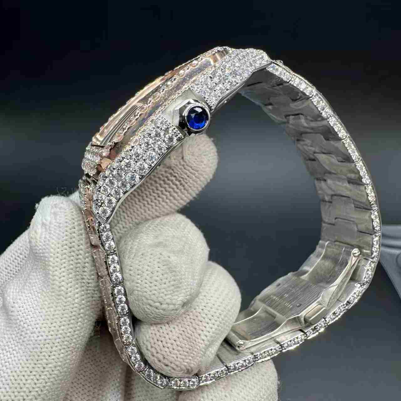 Santos Moissanite diamonds rose gold 2tone case bustdown stones  2000$