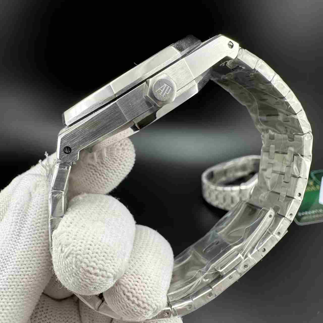 AP frosted silver case 42mm rainbow bezel skeleton black dial AAA 125$