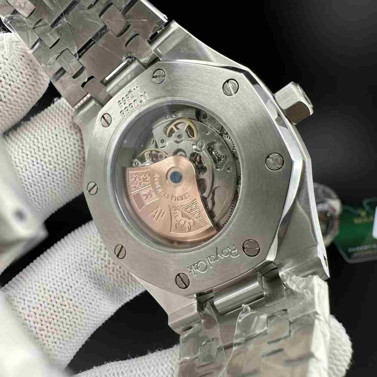 AP frosted silver case 42mm rainbow bezel skeleton black dial AAA 125$