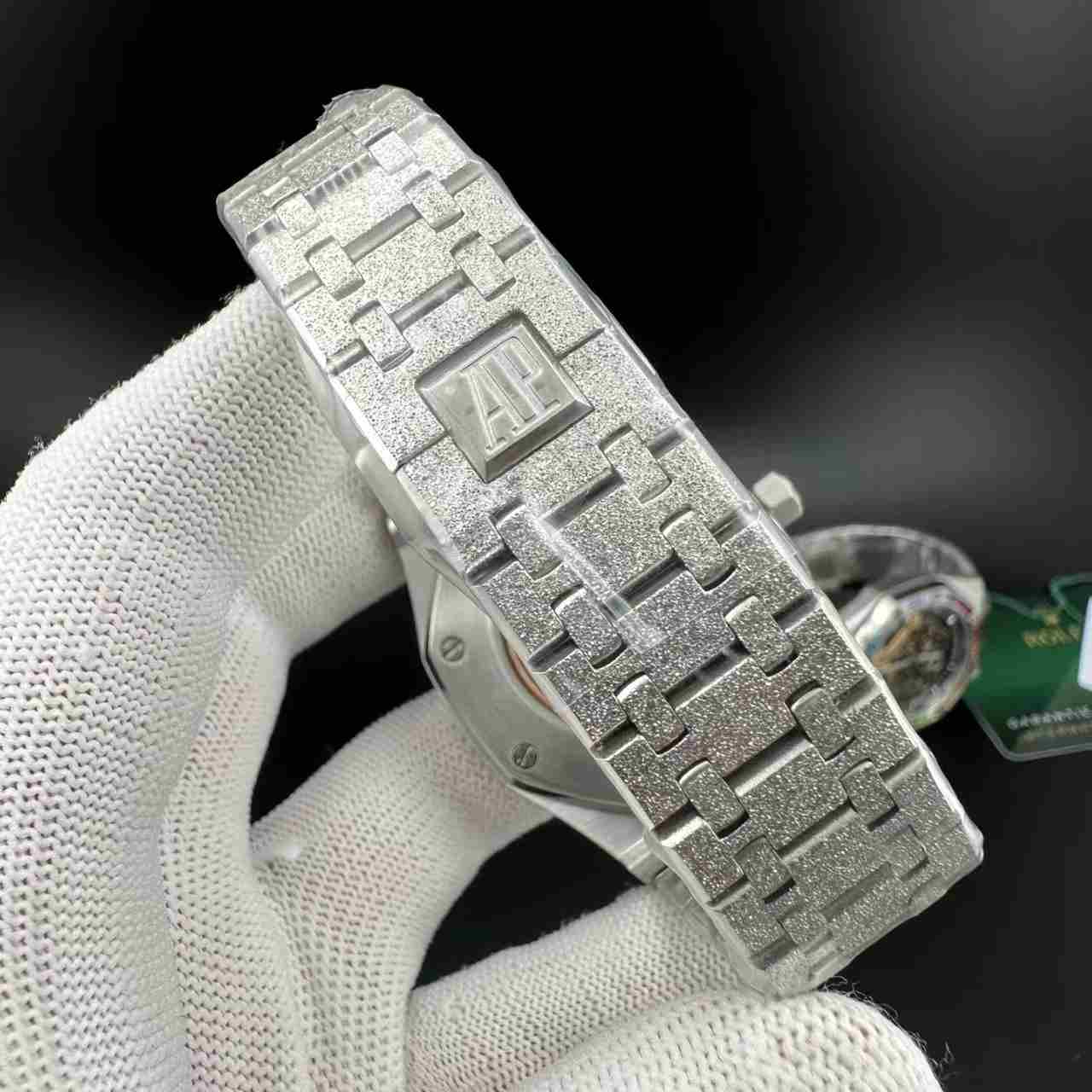 AP frosted silver case 42mm rainbow bezel skeleton black dial AAA 125$