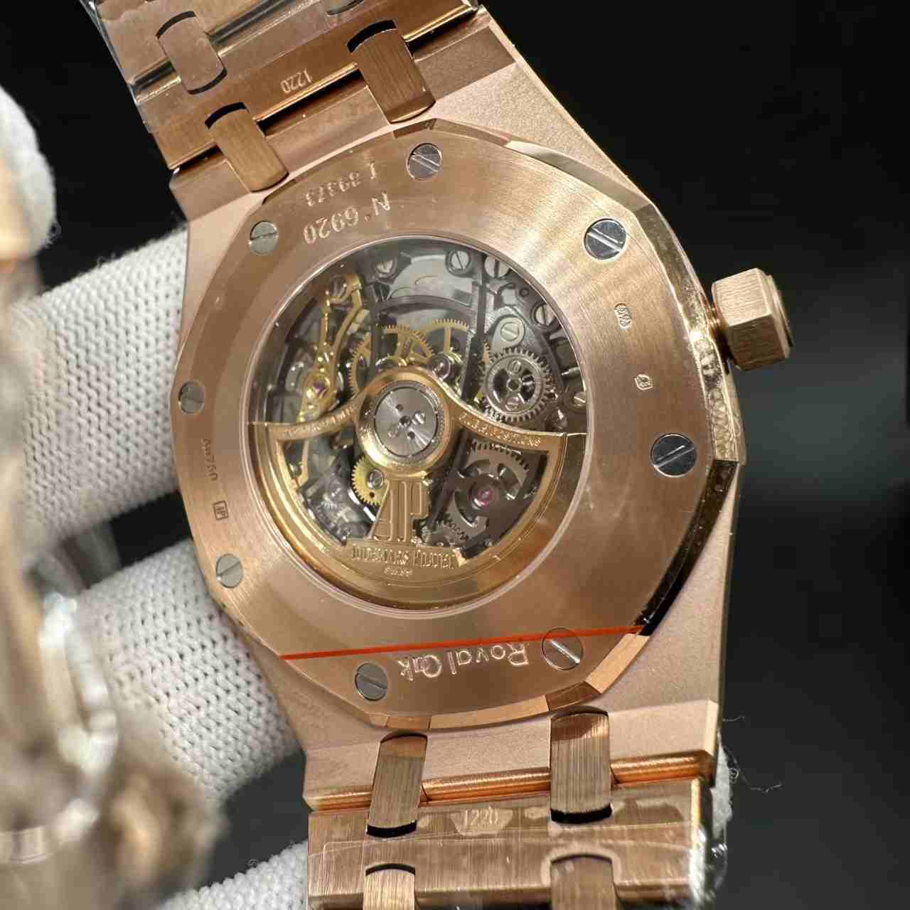 AP skeleton THB automatic super clone frosted rose gold case rainbow baguette diamonds bezel. 660$