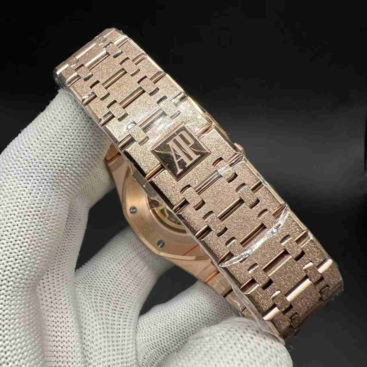 AP skeleton THB automatic super clone frosted rose gold case rainbow baguette diamonds bezel. 660$