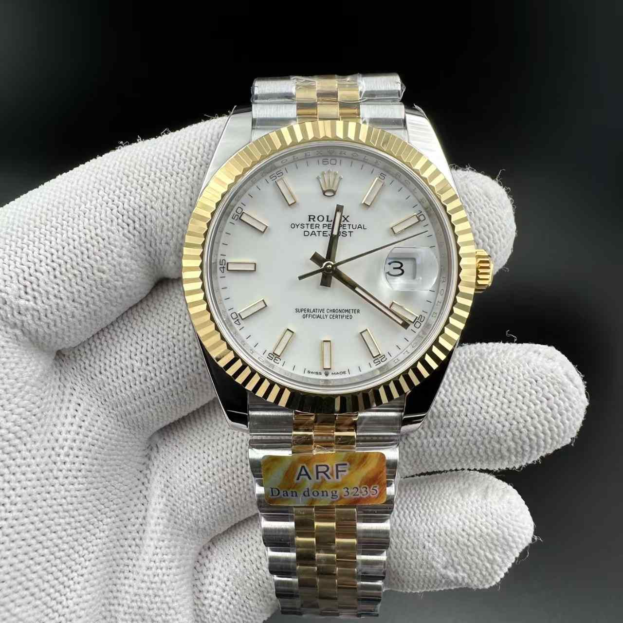 Datejust ARF dandong 3235 automatic gold 2tone case 41mm white dial jubilee band 450$