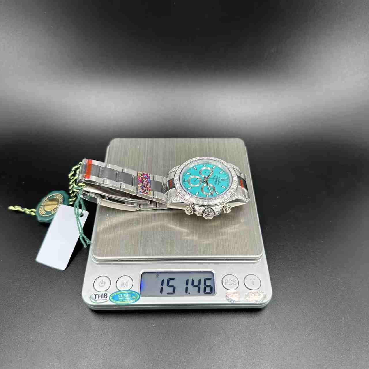 Daytona KS 7750 Tiffany blue dial baguette diamonds bezel oyster band 350$