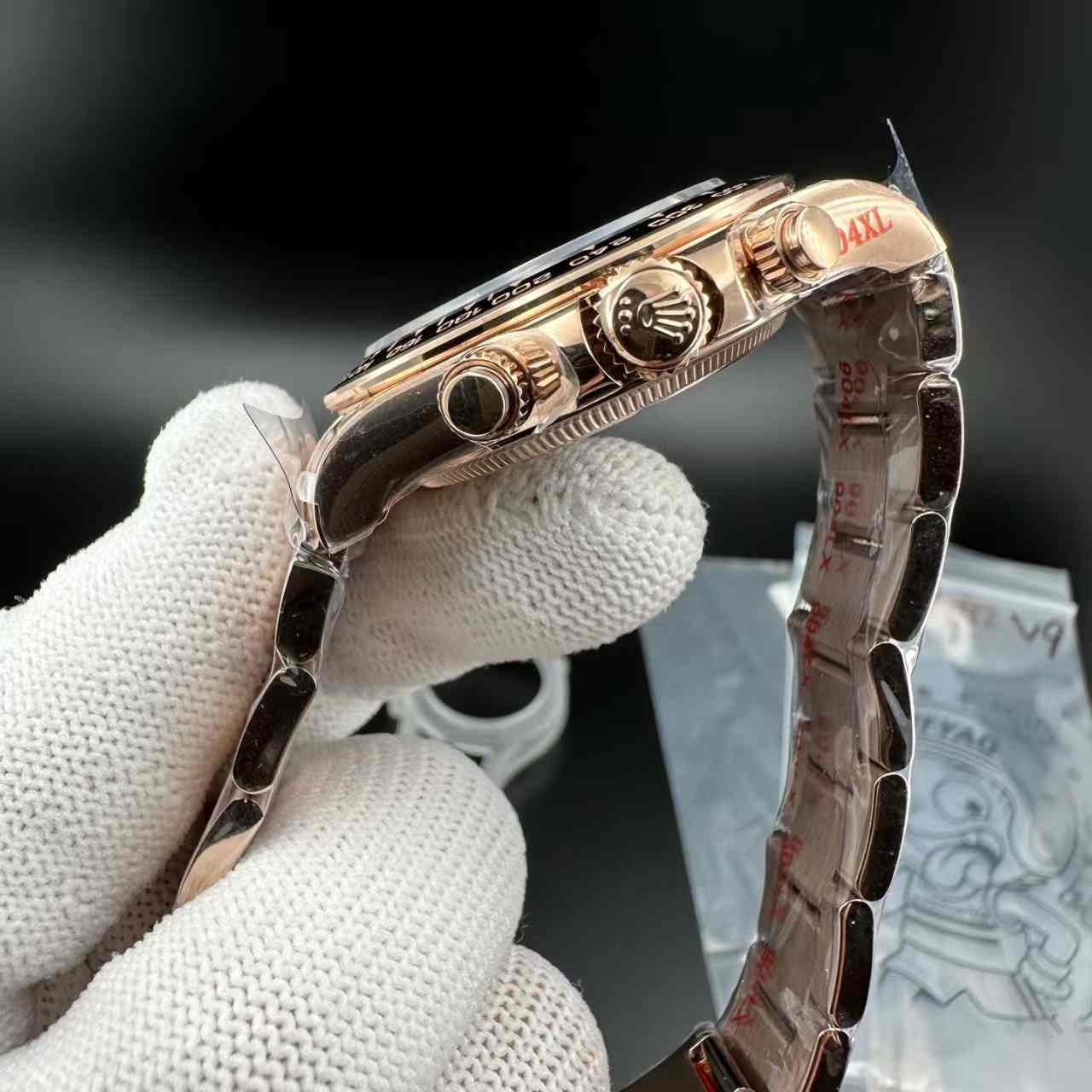 Daytona QF 4132 Free sprung movement rose gold case black bezel black dial oyster band 1000$