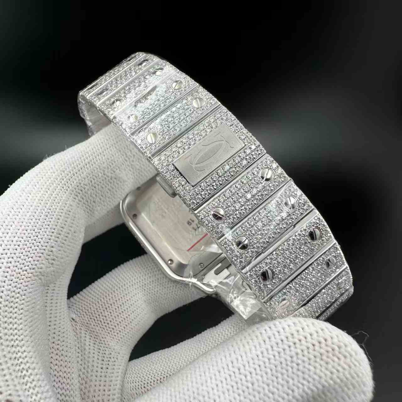 Moissanite diamonds Santos BV factory super clone automatic blue dial 1800$