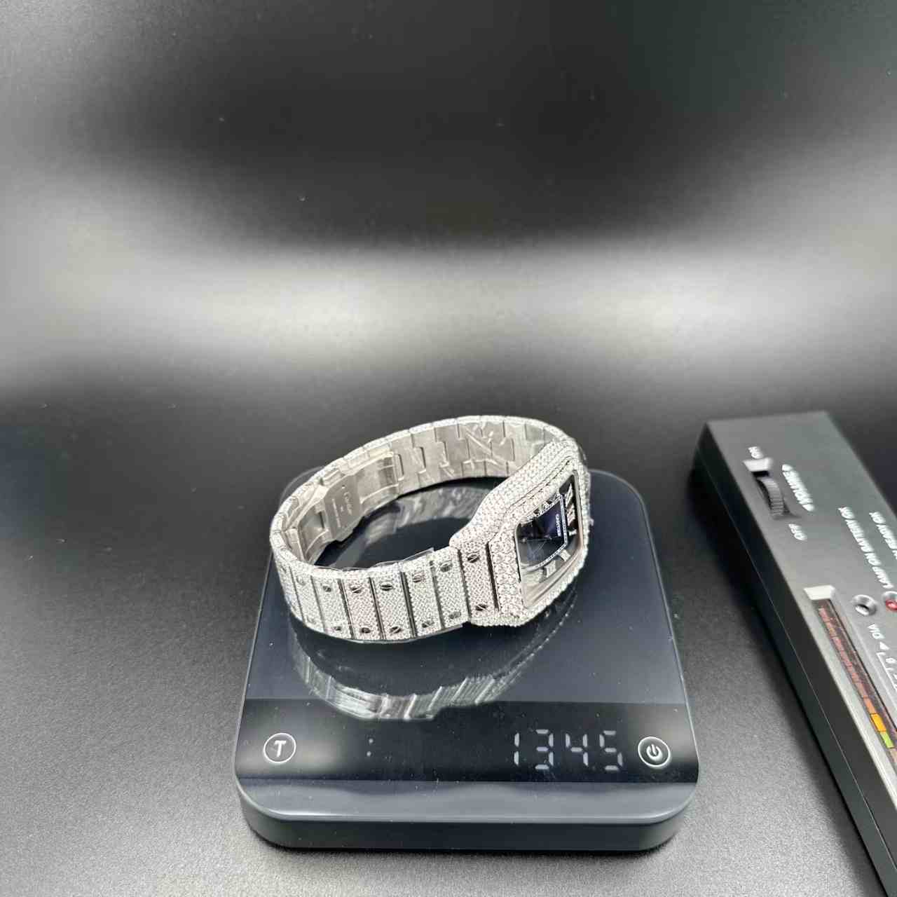 Moissanite diamonds Santos BV factory super clone automatic blue dial 1800$