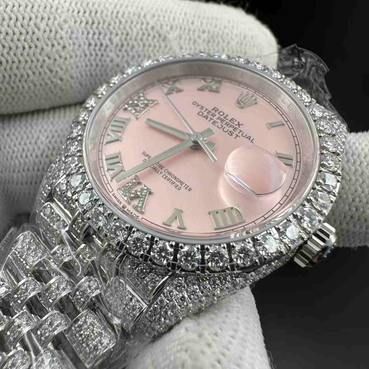 Moissanite diamonds Datejust women 36mm copy clean 3235 automatic Moissanite diamonds case pink dial jubilee band 1500$