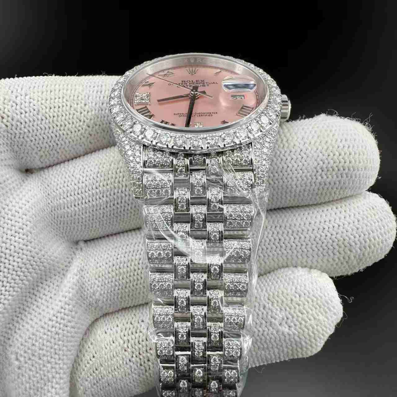 Moissanite diamonds Datejust women 36mm copy clean 3235 automatic Moissanite diamonds case pink dial jubilee band 1500$