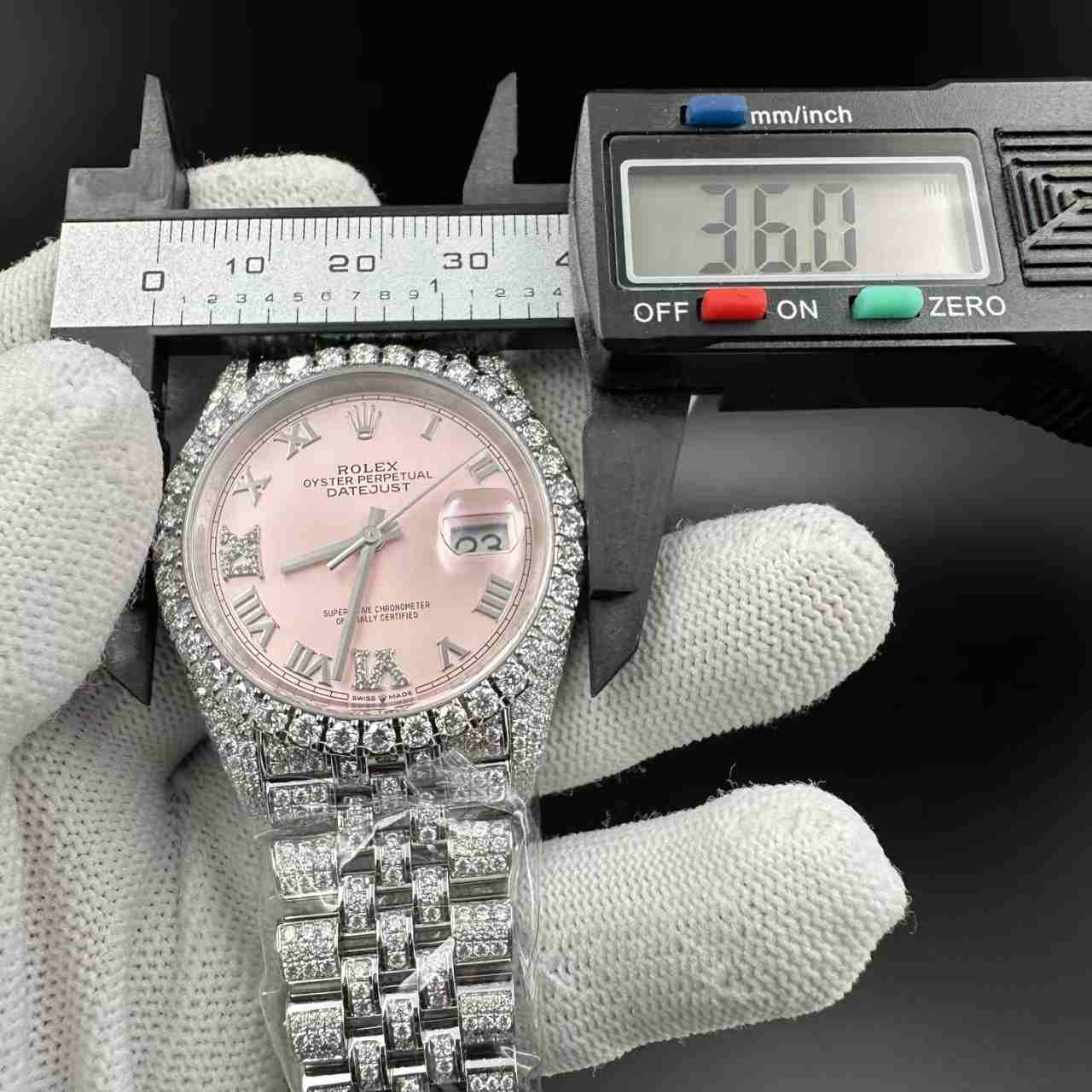 Moissanite diamonds Datejust women 36mm copy clean 3235 automatic Moissanite diamonds case pink dial jubilee band 1500$
