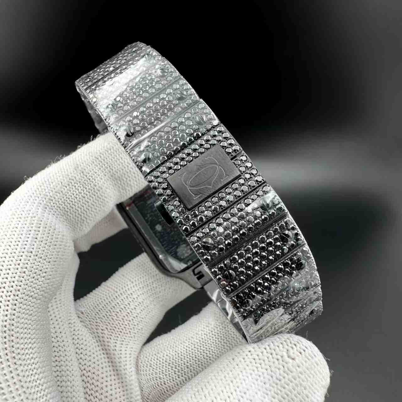 Santos black Moissanite diamonds Roman dial