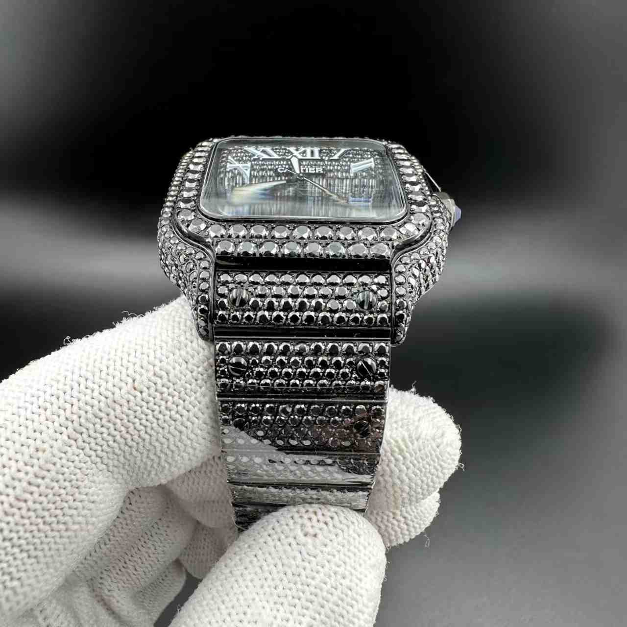 Santos black Moissanite diamonds Roman dial