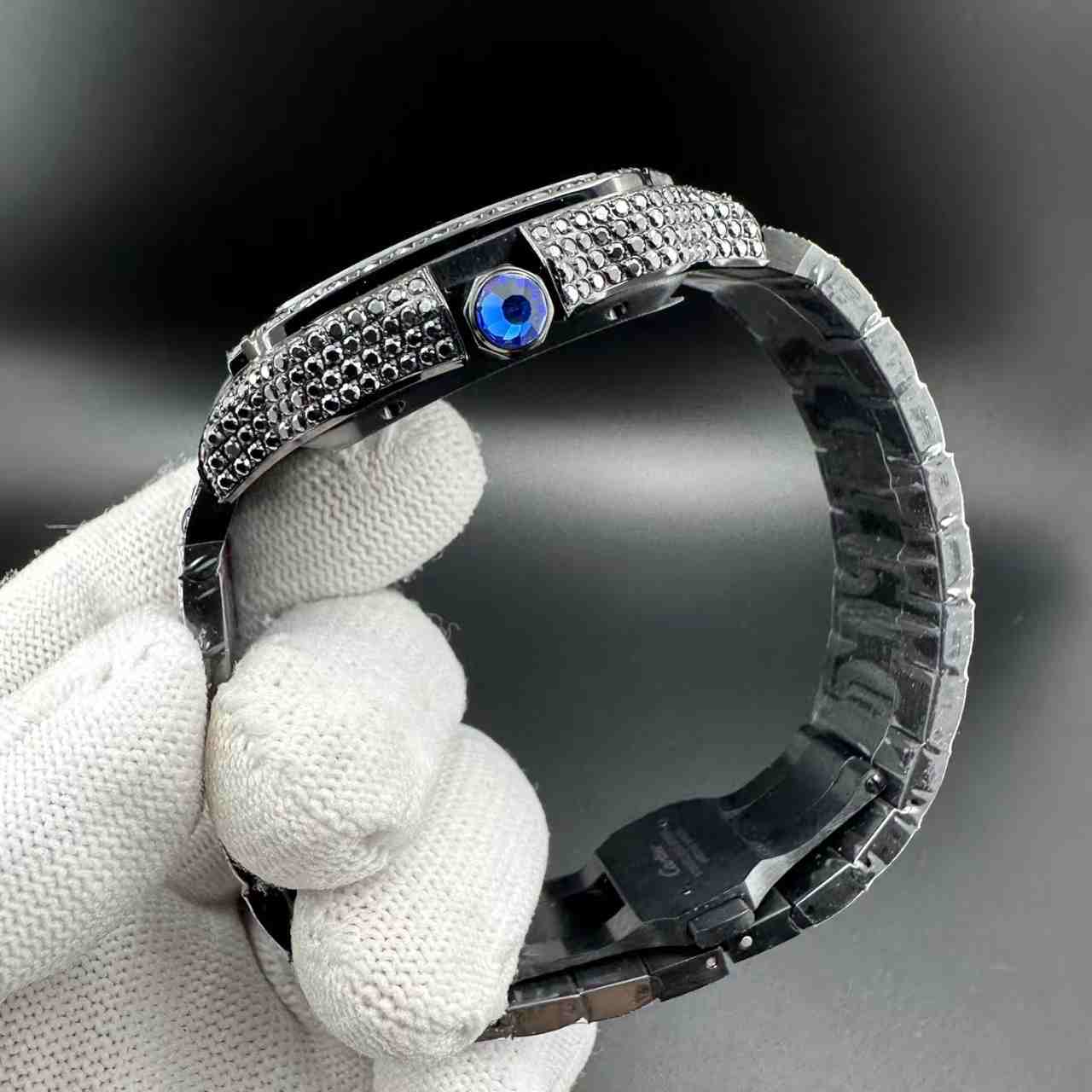 Santos black Moissanite diamonds Roman dial