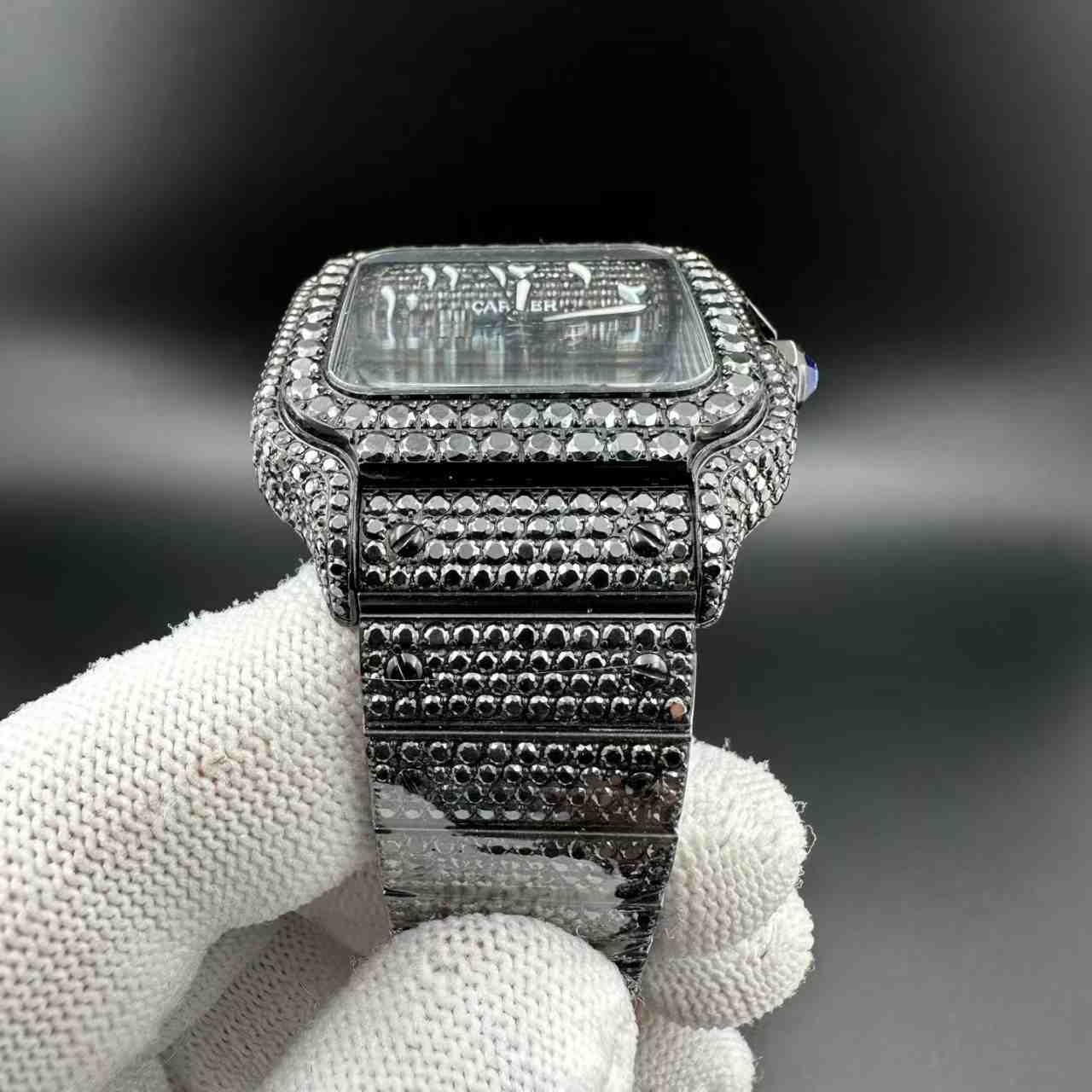 Santos black Moissanite diamonds Arabic dial