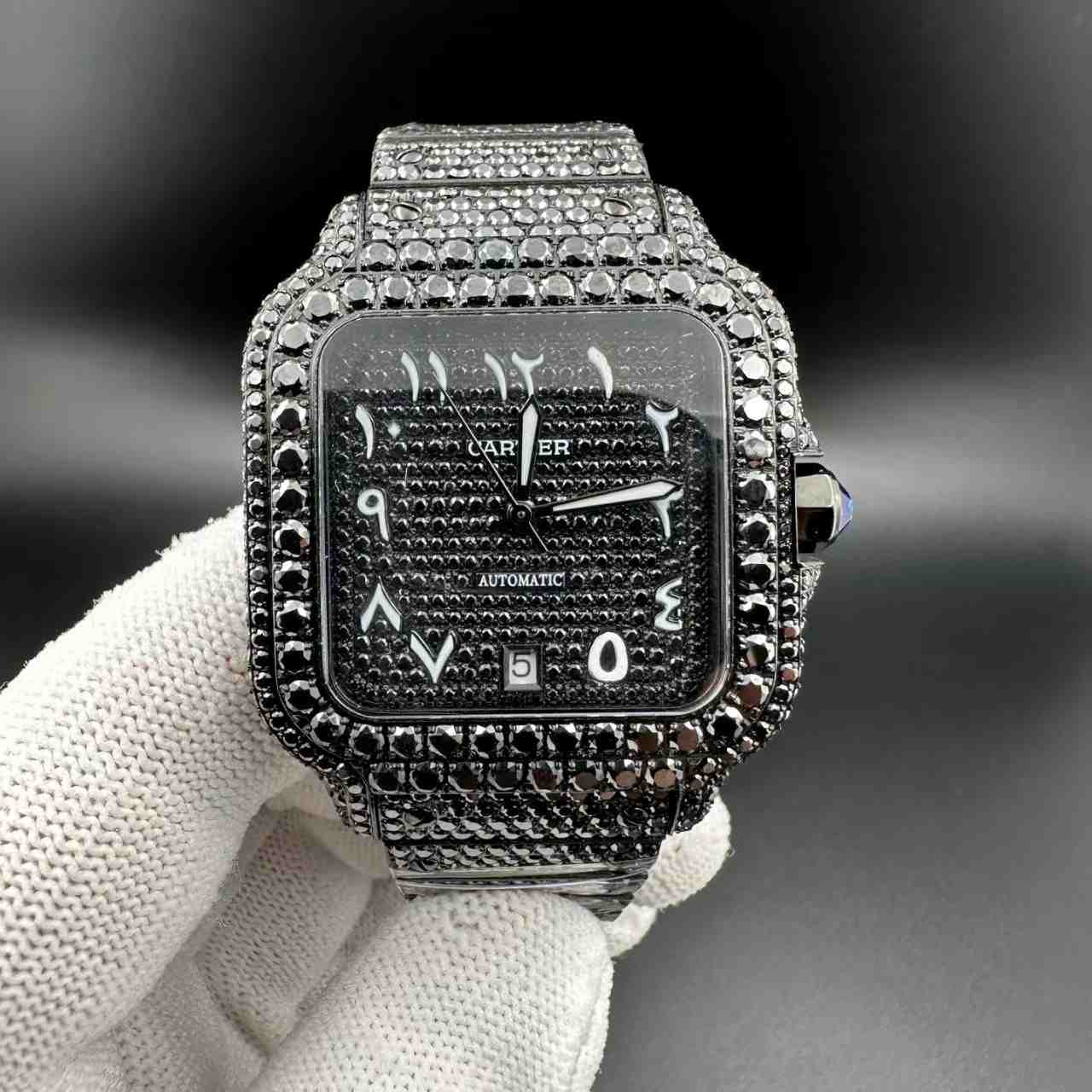 Santos black Moissanite diamonds Arabic dial