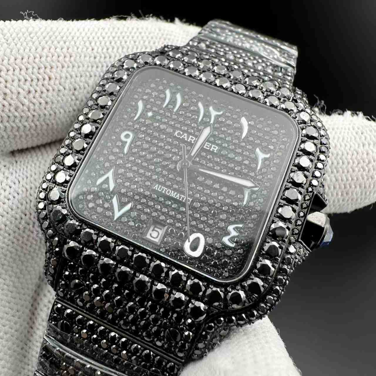 Santos black Moissanite diamonds Arabic dial