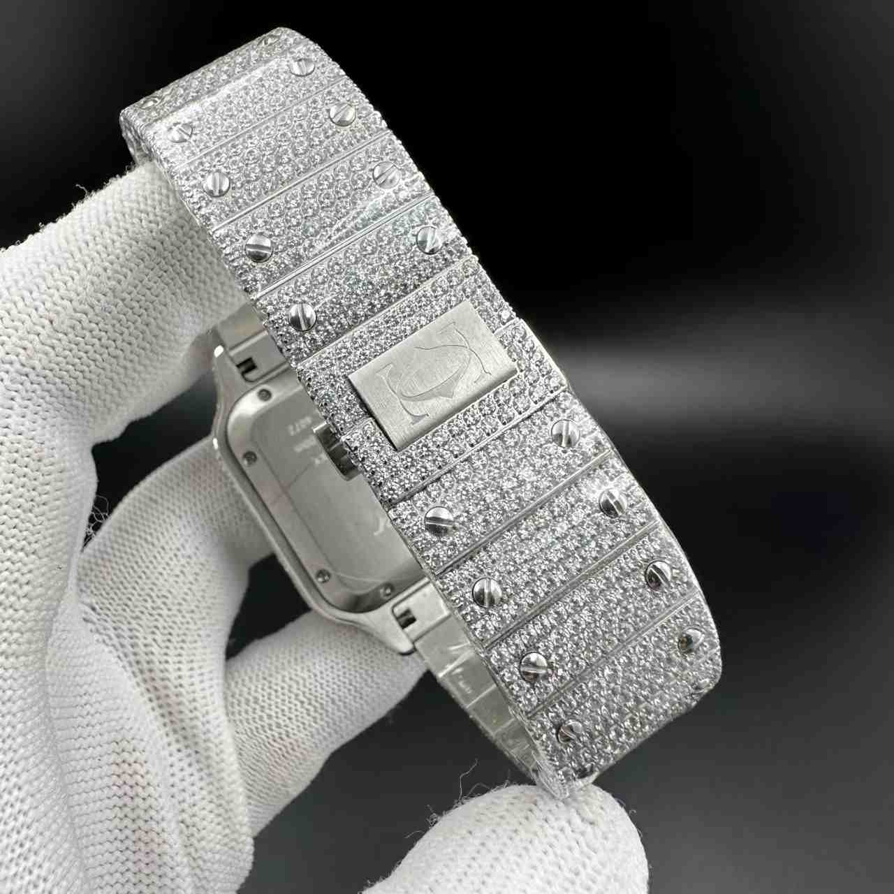 Santos Moissanite bustdown diamonds Roman dial 8215 automatic.