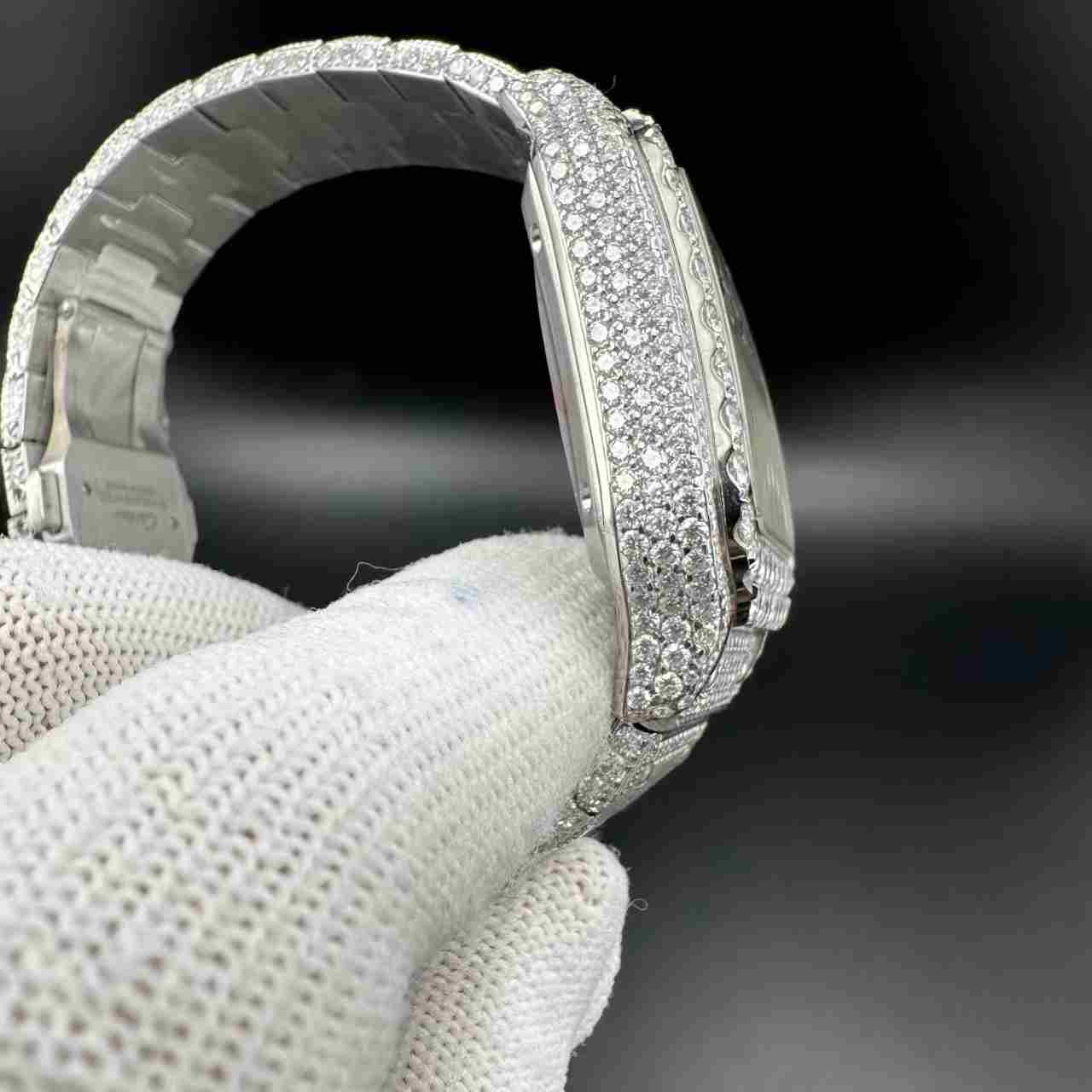 Santos Moissanite bustdown diamonds Arabic dial