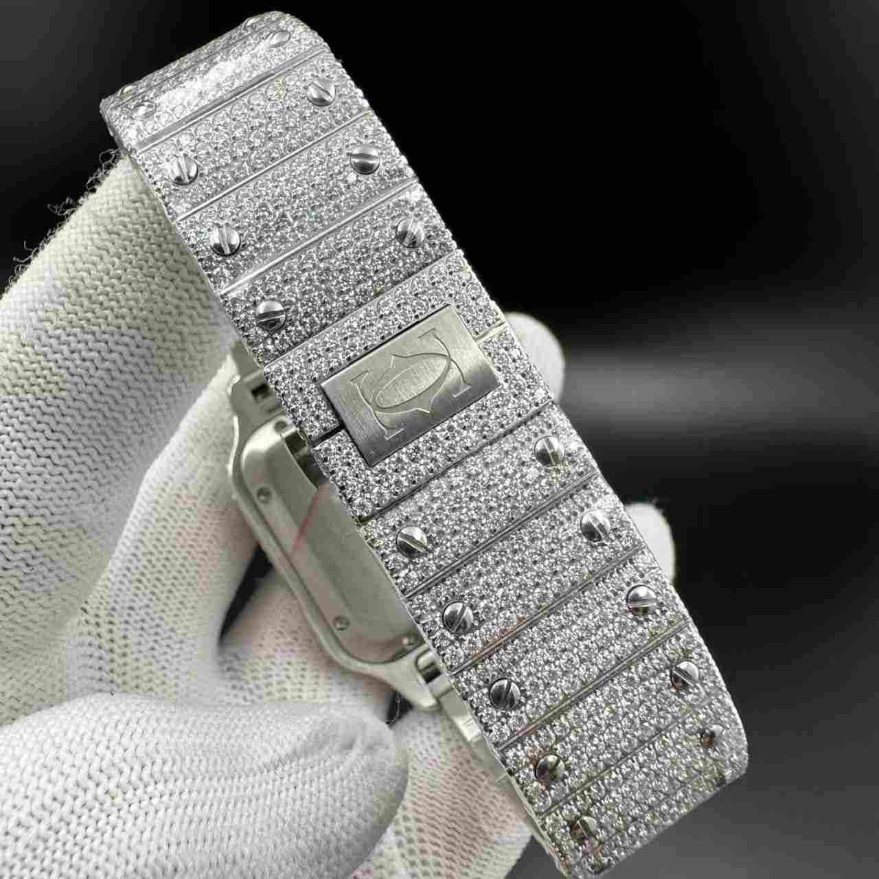 Santos Moissanite bustdown diamonds Arabic dial