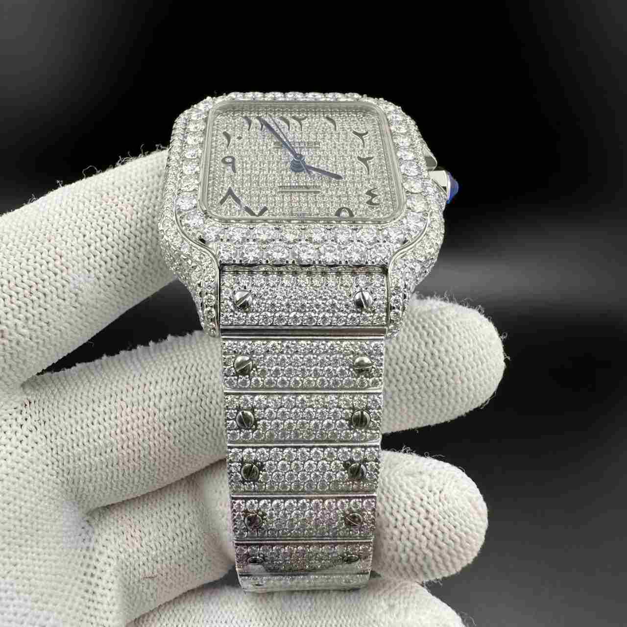 Santos Moissanite bustdown diamonds Arabic dial
