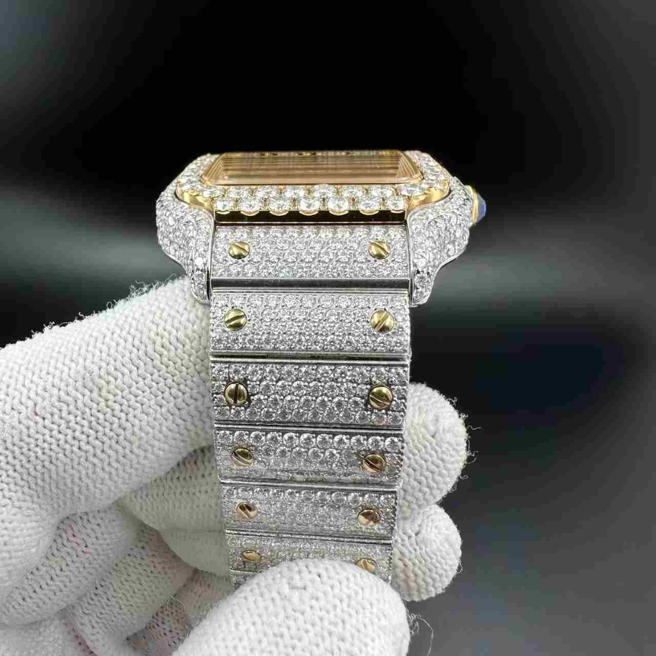 Santos Moissanite Bustdown diamonds 2tone yellow gold Arabic numerals