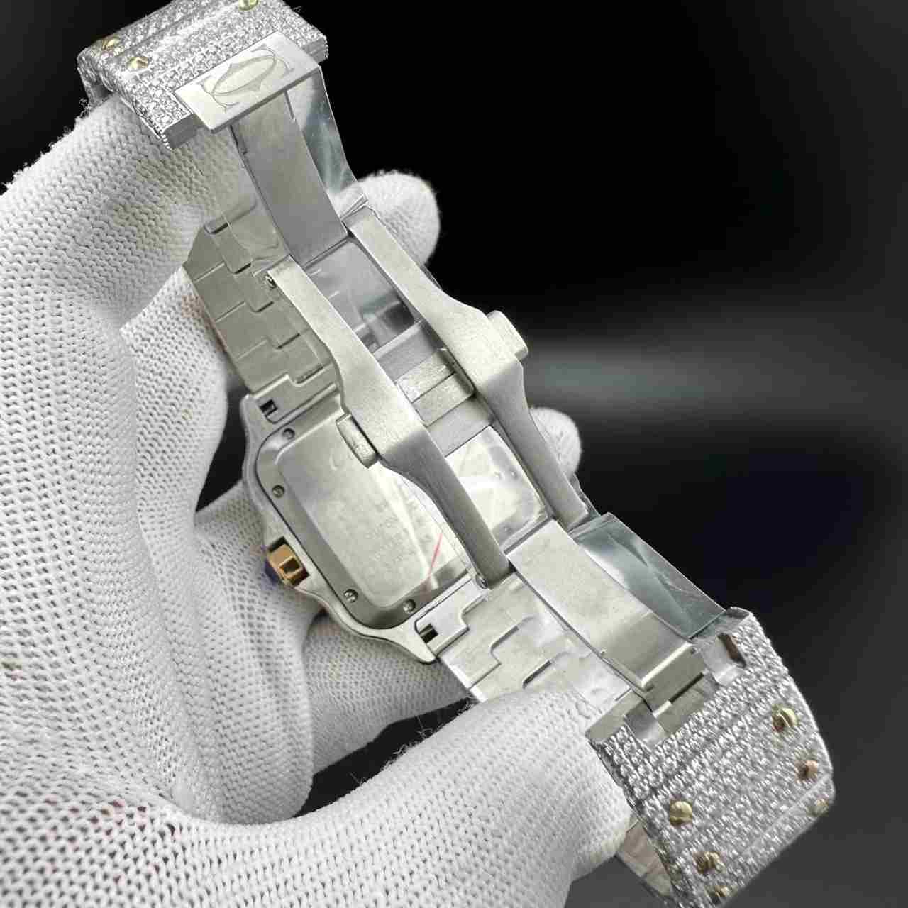Santos Moissanite Bustdown diamonds 2tone yellow gold Arabic numerals