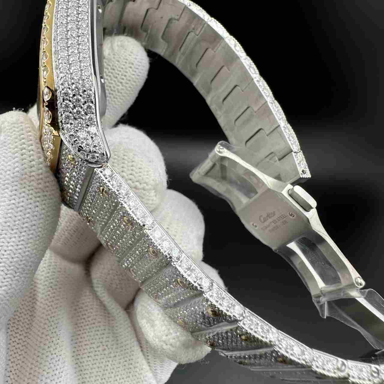 Santos Moissanite Bustdown diamonds 2tone yellow gold Arabic numerals