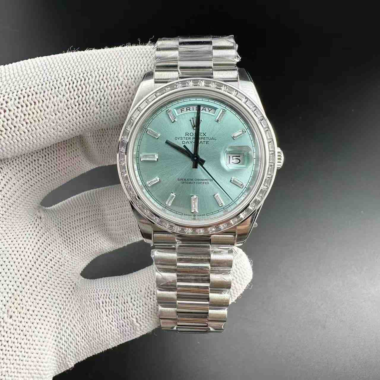 Daydate BP 2813 Baguette bezel 40mm baguette blue dial President band  290$