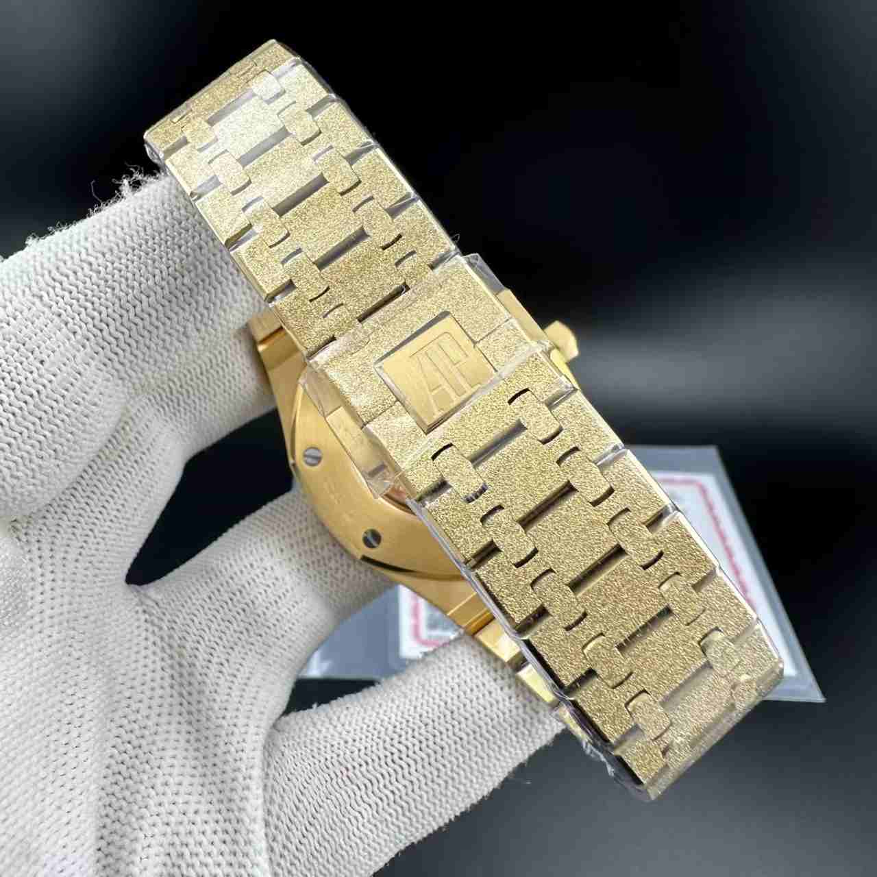 AP GR factory frosted yellow gold case skeleton dial baguette Moissanite diamonds bezel customized. F21+22 900$