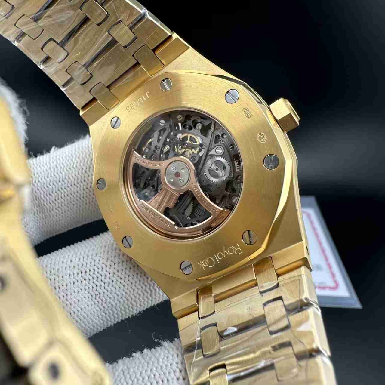 AP GR factory frosted yellow gold case skeleton dial baguette Moissanite diamonds bezel customized. F21+22 900$