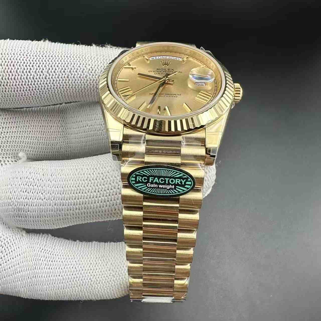 Daydate RC factory gain weight 210g all gold case 40mm Roman numbers president band super clone  780$