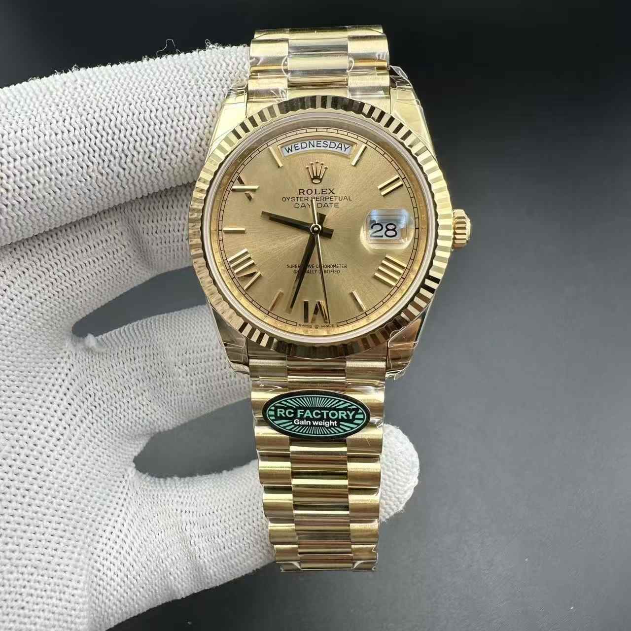 Daydate RC factory gain weight 210g all gold case 40mm Roman numbers president band super clone  780$