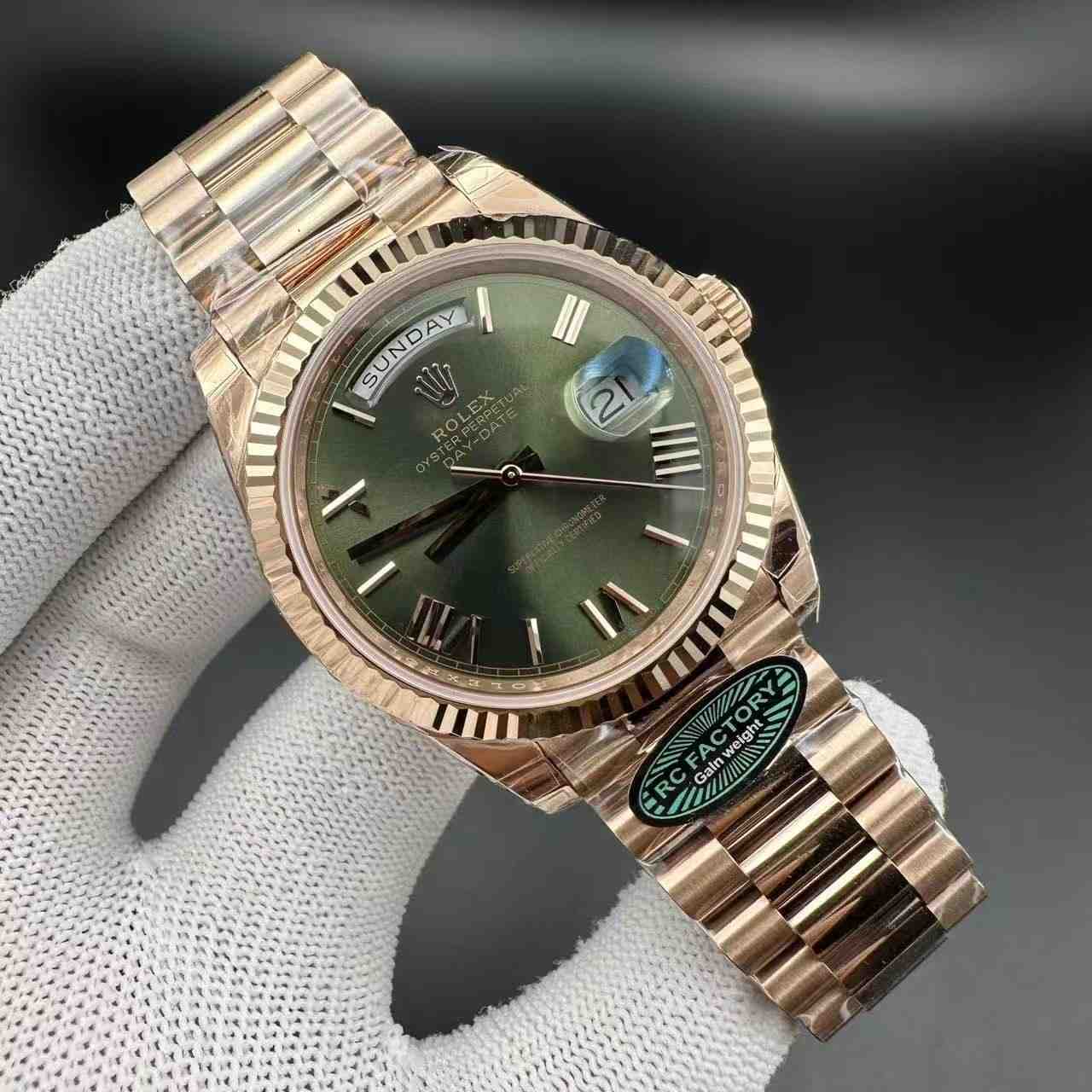 Daydate RC factory gain weight 210g rose gold case green dial 3255 movement  780$