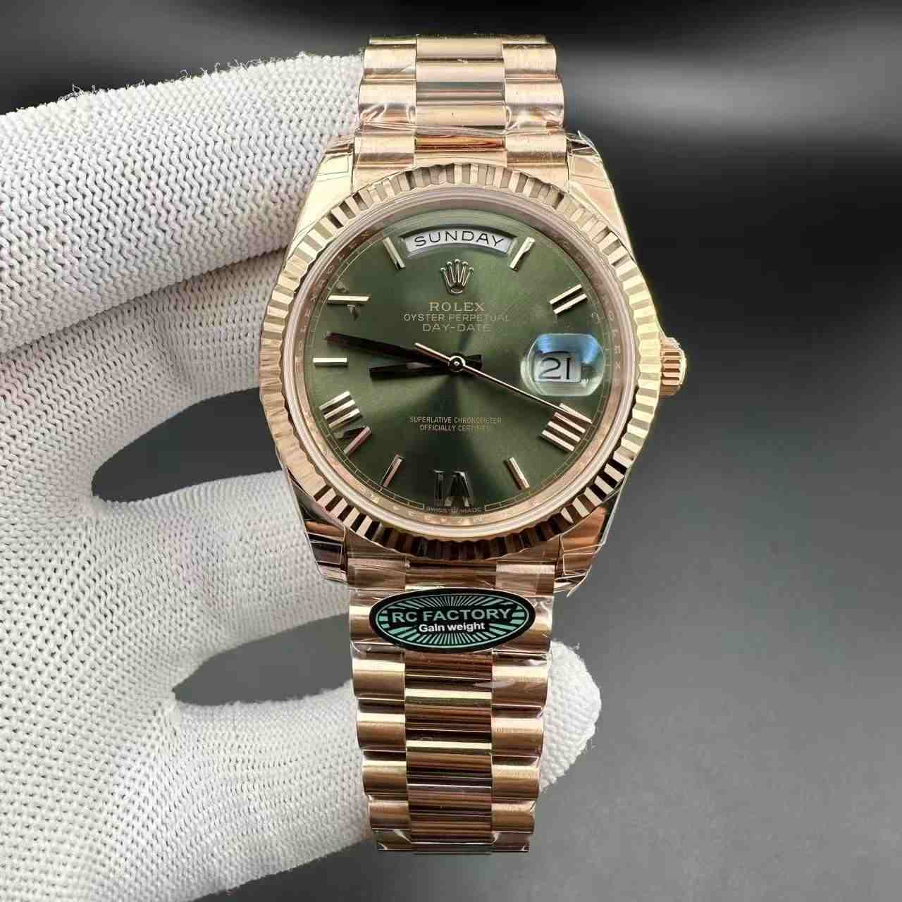 Daydate RC factory gain weight 210g rose gold case green dial 3255 movement  780$